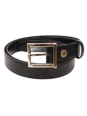 Bvlgari Belt Smooth Leather Square Buckle Logo 110 44 Black BVLGARI Belt Size: 110/44 33197 Black Silver Leather Men main image 4